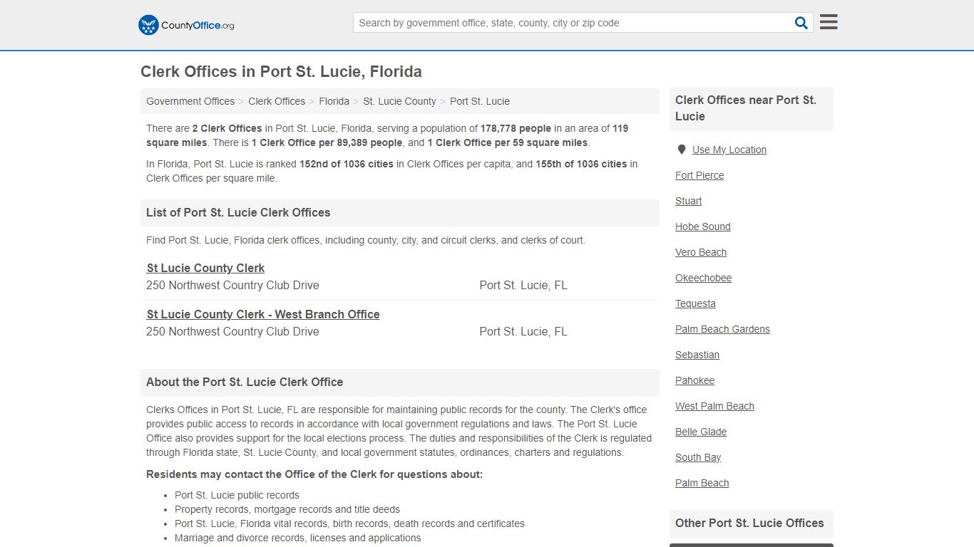 Clerk Offices - Port St. Lucie, FL (County & Court Records)